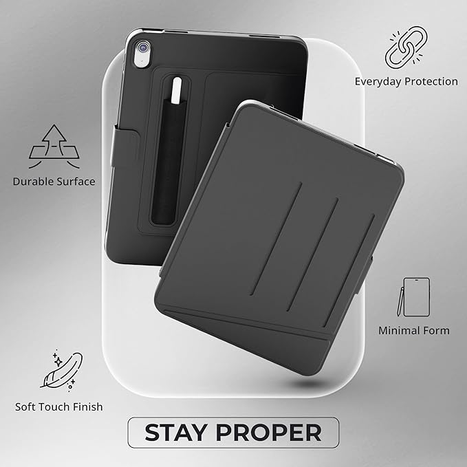 Proper iPad Case 10th & 11th Generation (A16) with Dual Pencil Holder - Secure Pouch + Magnetic Side - 10.9 Inch Folio Cover, Multi-Angle Portrait Stand & Fridge Mount
