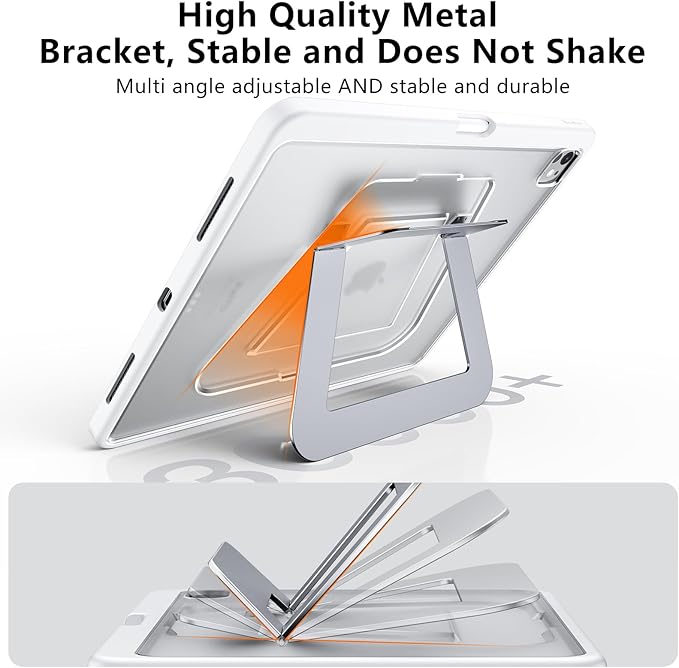 Case for iPad Pro 13 inch 2024 (M4), Ultra Stable Stand with Built-in Pencil Holder, Slim Frosted Protective Cover with Multi-Angle Kickstand,Duty Shockproof Case for iPad Pro 13, White