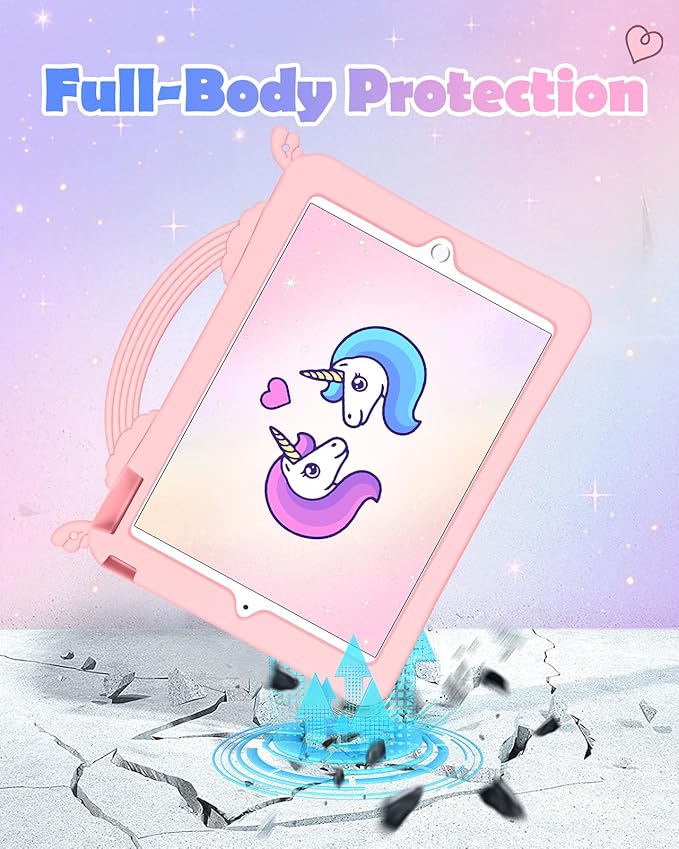 Uppuppy for iPad 9th/8th/7th Generation Case 10.2 Inch - Cute Girls Kawaii Girly 3D Cartoon Teen Case with Rotating Stand & Strap Soft Silicone PK Unicorn Cover for iPad 7/8/9 Gen 2021 2020 2019 Funda