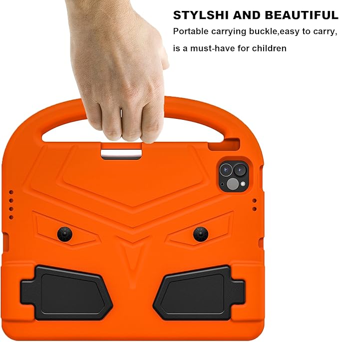 Dteck for iPad Air 11" M2 2024/Pro 11" 2024 Kid Case, Durable Lightweight Shockproof Protective Handle Stand EVA Foam Boys Girls Proof Case, Orange