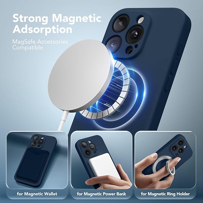 Magnetic for iPhone 14 Pro Case, Compatible with MagSafe, [Full Camera Protection][Screen Protector] Silicone Shockproof Protective Phone Case for iPhone 14 Pro 6.1", Cobalt Blue