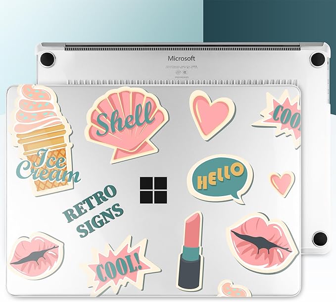 Case for 15-inch Microsoft Surface Laptop Copilot+ PC 2024 (7th Ed) Aesthetic Clear Hard Laptop Shell, with TPU Keyboard Cover & OTG Adapters Ultimate 6-in-1 Bundle, Retro Stickers
