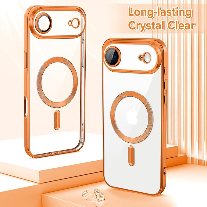 Hython Magnetic Clear for iPhone Air Case with Camera Lens Protector [Compatible with MagSafe] Luxury Plating Edge Slim Soft TPU Cover Protective Phone Case for iPhone Air 6.5", Matte Orange