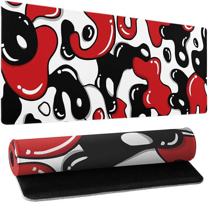 Japanese Anime Geometric Gaming Mouse Pad XL 31.5x11.8 Inch Red Black White Japanese Mouse Mat Desk Mat Extended Large Mousepad With Non-Slip Rubber Base Stitched Edge Mousepad for Work Gaming Desktop