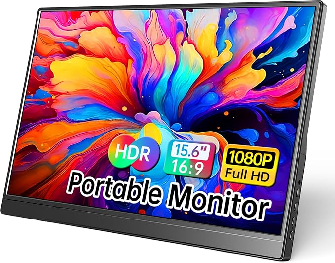 Portable Monitor 15.6 Inch 1080P USB-C HDMI Ultra-Slim Travel Monitor with Kickstand, Compatible with Xbox, Laptop, PC, Mac Phone, PS, Swich IPS Ultra-Thin Zero Frame Gaming Monitor
