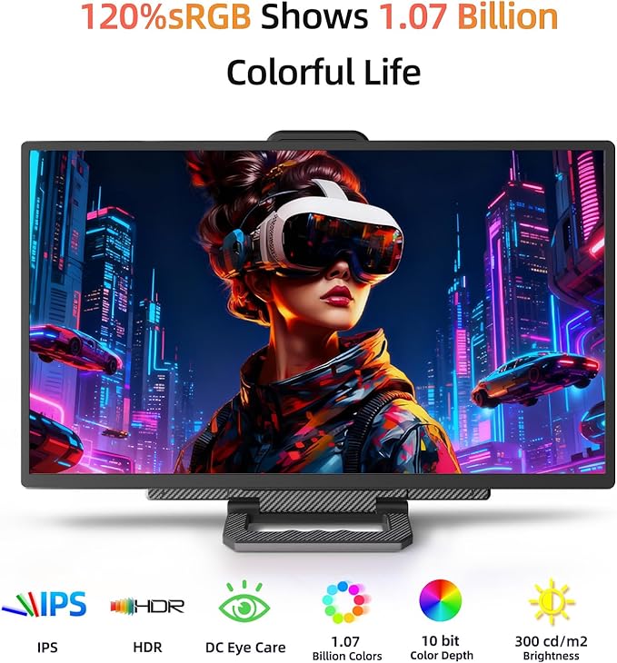 23.8" Large Portable Monitor - 1080P FHD 100Hz IPS HDR Second Screen, HDMI/USB-C Gaming Monitor with Magnetic Stand(Height-Adjustable & Rotatable), Speakers, VESA Mount Display for Laptop/MacBook/PC