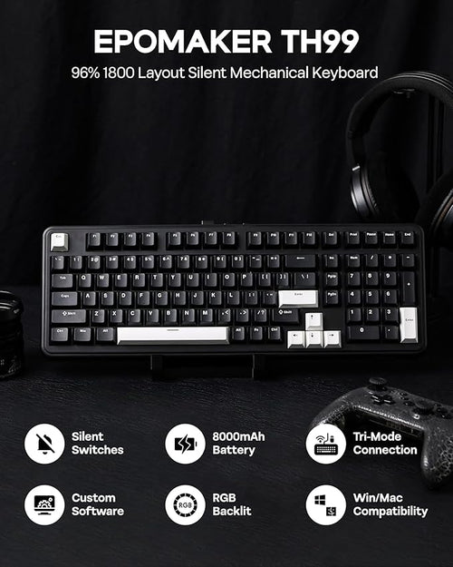 EPOMAKER TH99 Tri-Mode Wireless Mechanical Keyboard with 8000mAh Battery, Hot Swappable Custom RGB Gaming Keyboard with Numpad, Gasket Creamy for PC/Mac/Office (Black, Sea Salt Silent)