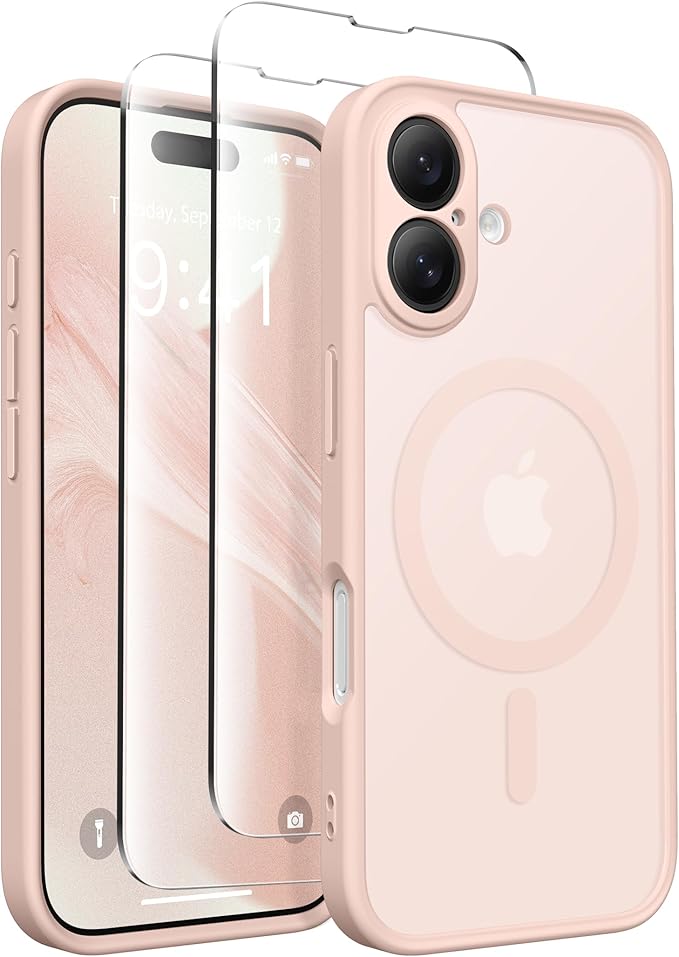 CAPRARO Magnetic Compatible with iPhone 16 Case, Upgraded [Full Camera Protection] [Compatible with MagSafe] Protective Translucent Matte Women Girl Phone Case Cover, Cherry Pink
