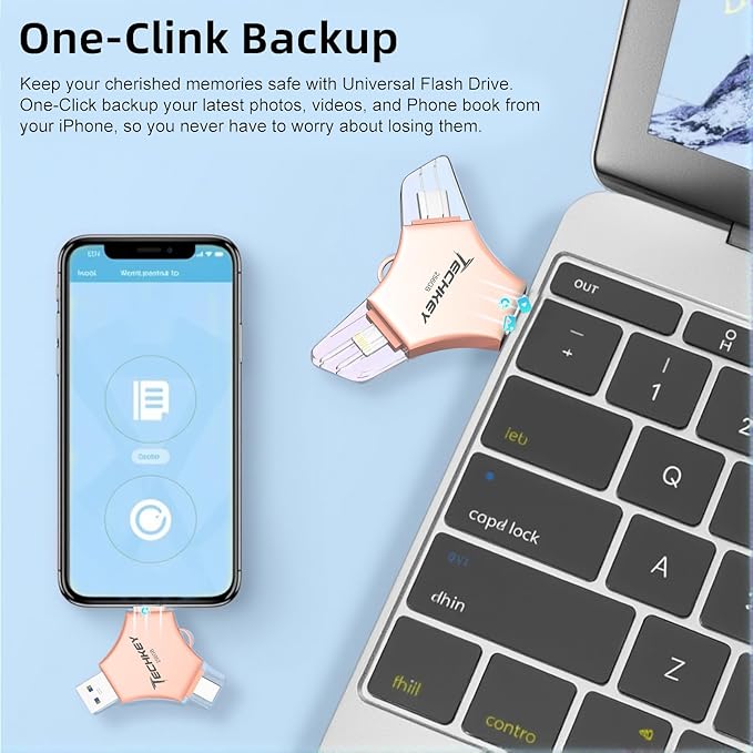 USB 3.0 Flash Drive for iPhone 256GB: MFi Certified 3in1 External Memory Photo Keeper Storage Stick for Picture/Video/Data Saver/Backup High Speed Thumb/Jump/Hard Drive USB Port Cards -Pink