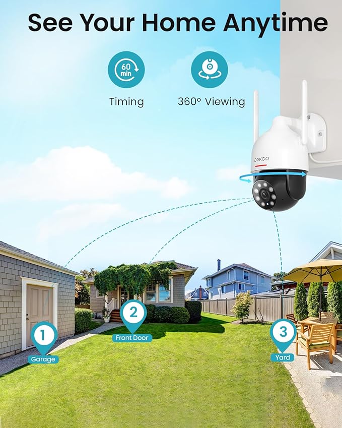 DEKCO 2Packs, 2K WiFi Outdoor Security Cameras Pan-Tilt 360° View, 3MP Surveillance Cameras with Motion Detection and Siren, 2-Way Audio, Full Color Night Vision, Waterproof