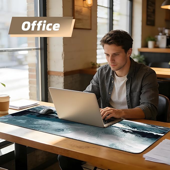 Galdas Gaming Mouse Pad XXL XL Large Long Extended Big Mousepad Non-Slip Rubber Keyboard Mouse Pad with Stitched Edges for Laptop Home Office (31.5x11.8x0.08 Inch) … (Ink Painting)