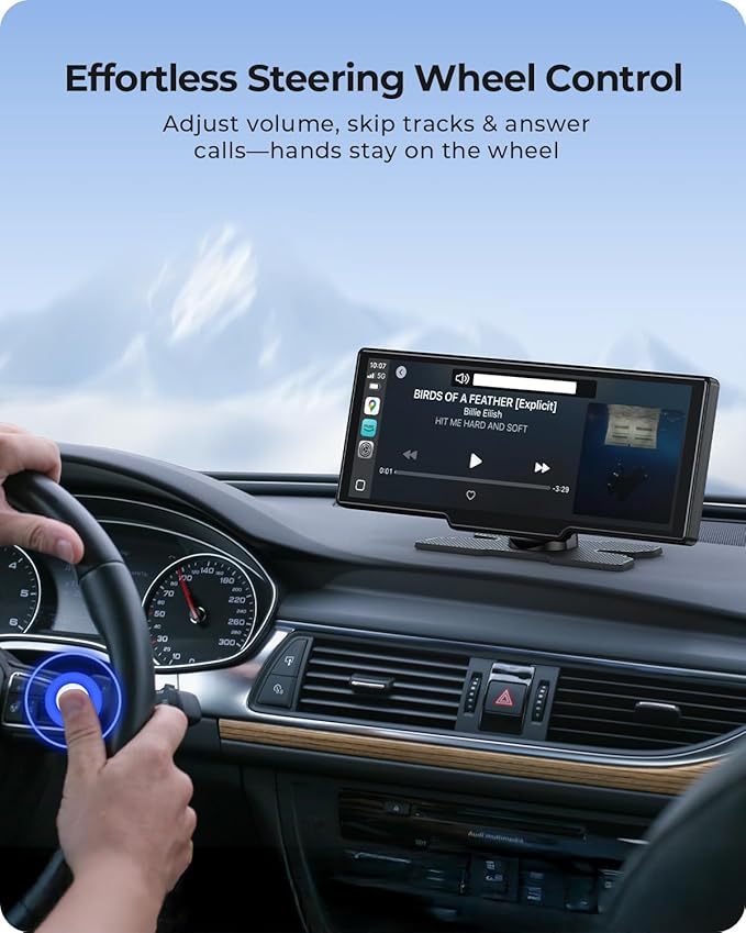9.26" Carplay Screen with 4K Dash Cam & HD Backup Camera, Wireless Portable Car Play Screen for Apple CarPlay & Android Auto, OTA, Bluetooth 5.0, Mirror Link, Voice Control, GPS Navigation, FM