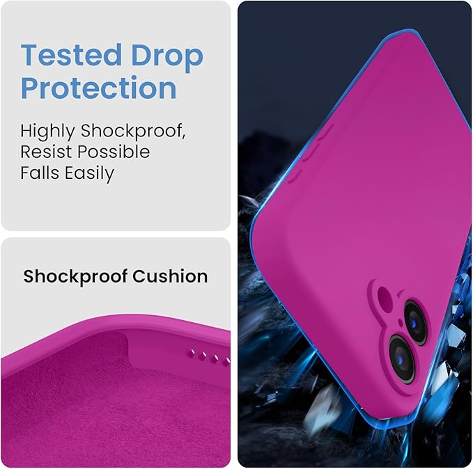 FireNova Designed for iPhone 16 Plus Case, Silicone Upgraded [Camera Protection] Case, Soft Anti-Scratch Microfiber Lining Inside, 6.7 inch, Dark Fuchsia
