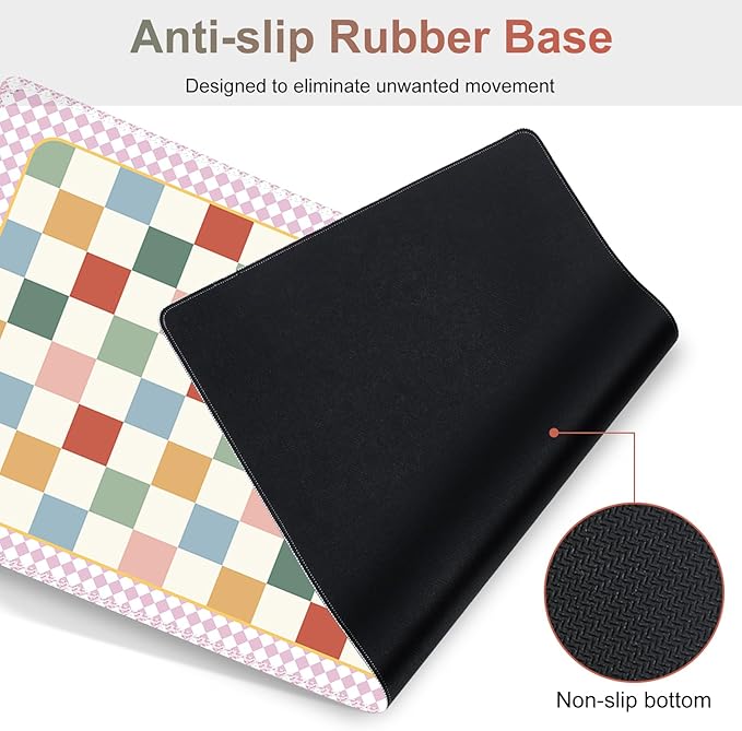 Vintage Macaron Checker Mouse Pad Set, 4 in1 Ergonomics Keyboard Desk Mat with Memory Foam Wrist Rest, Extended Game Mousepad, Large Gaming Non-Slip Desk Pad Matt Easy Typing Pain Relief