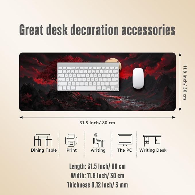 Extended Gaming Mouse Pad, Large Mouse Mat 3 mm Nature Rubber Base Mousepad with Stitched Edges, Non-Slip Desk Mat for Office Home Great Gift 31.5x11.8 Inch (Dark Canyon 1)