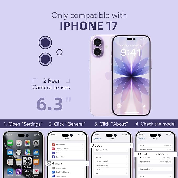 BERFY for iPhone 17 Case, Compatible with MagSafe, Built-in Glass Screen Protector, Camera Protection, Shockproof Full Body Phone case 6.3", Clear Purple