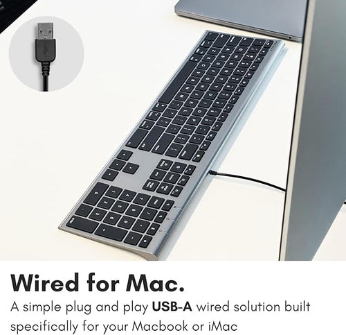Macally Ultra-Slim USB Wired Computer Keyboard - Works Great as Both a Windows or Wired Mac Keyboard - Compatible Full Size Apple Keyboard with Numeric Keypad for Mac mini, iMac, MacBook - Space Gray