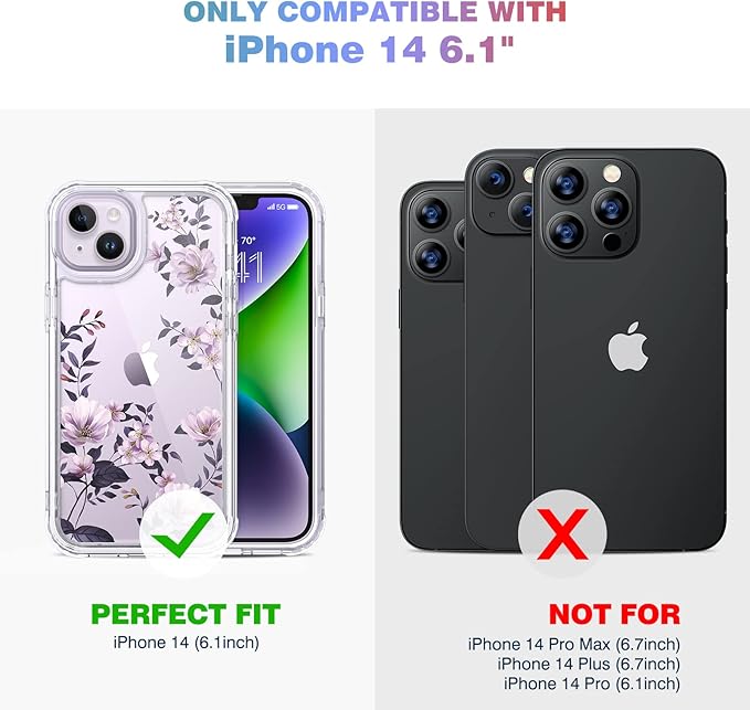Diaclara Designed for iPhone 14 Case, Full Body Rugged Case with Built-in Touch Sensitive Anti-Scratch Screen Protector, with Camera Lens Protector for iPhone 14 6.1" (Camellia)