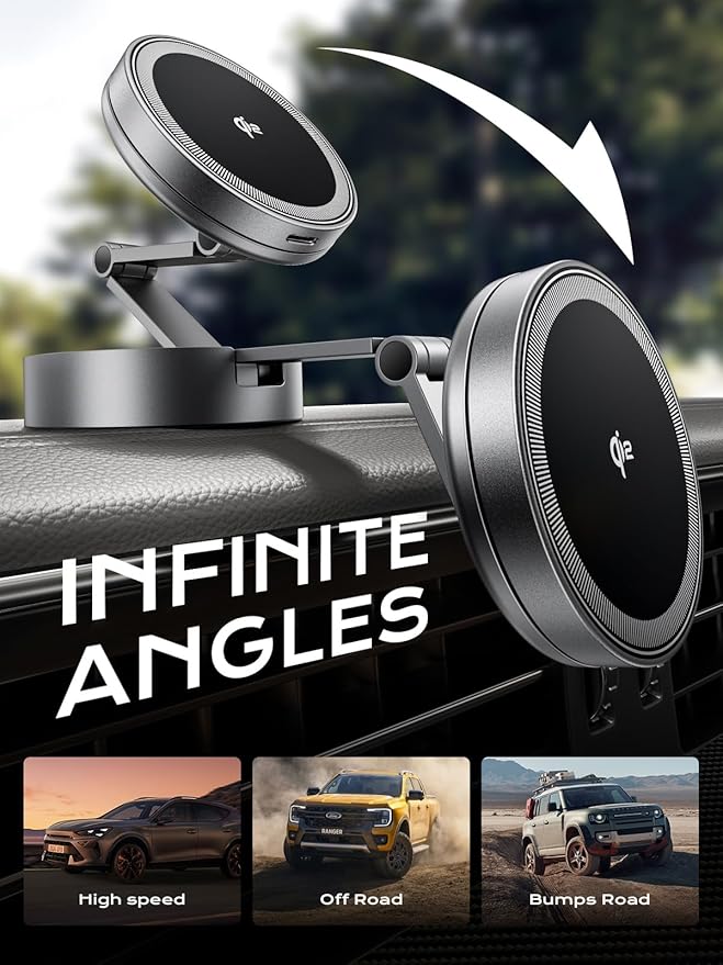 THREEKEY Qi2 Certified MagSafe Car Mount Charger Lite,Car Wireless Charger,15W Magnetic Charger Fast Charging,Retractable Phone Holder with 360°Rotation,Car Mount for iPhone17-12&Galaxy S25 Ultra