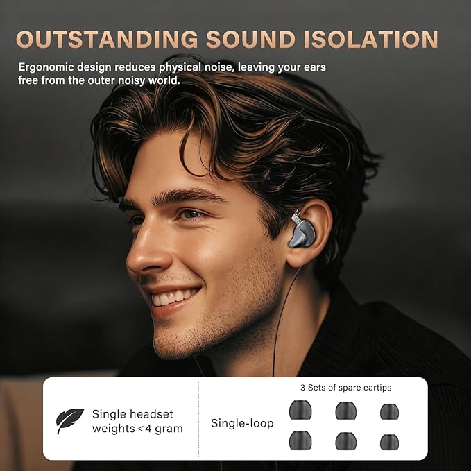 MAXAUX in Ear Monitors Earphones Wired IEM Headphones Without Microphone,1DD+1BA HiFi Bass,4N OFC Detachable Cable,Noise Isolating Earbuds for Musicians,Singers,Studio,Gaming,Stage Monitors,DJ,PC,PS5