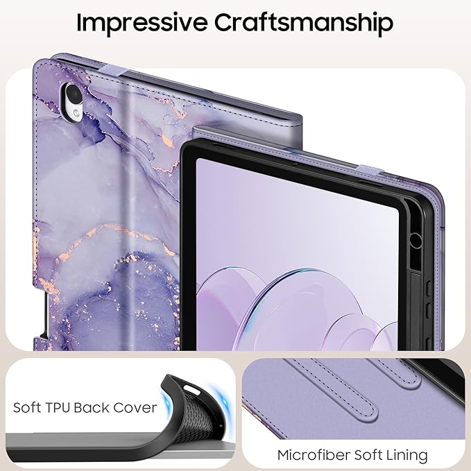 Fintie Case for Samsung Galaxy Tab S11 5G 11 Inch 2025 Model (SM-X730/X736B) with S Pen Holder, Multi-Angle Viewing Soft TPU Back Cover with Pocket, Auto Wake/Sleep, Lilac Marble