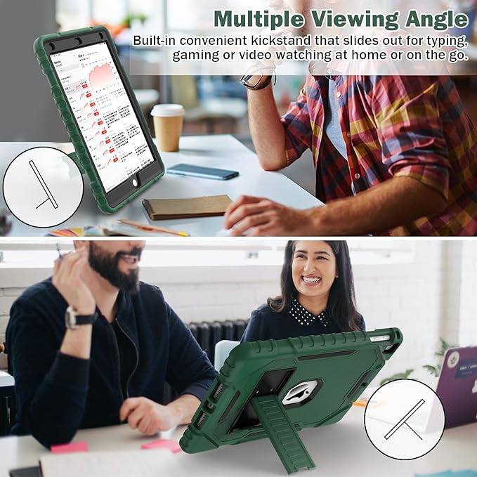 ZoneFoker 9.7" Case for iPad 6th/5th Generation 2018/2017, for iPad Air 2 / Air 1st / Pro 9.7, Heavy Duty Shockproof Protective 9.7 Inch Cover with Built-in Stand for i Pad 6 5 Gen(Deep Green)