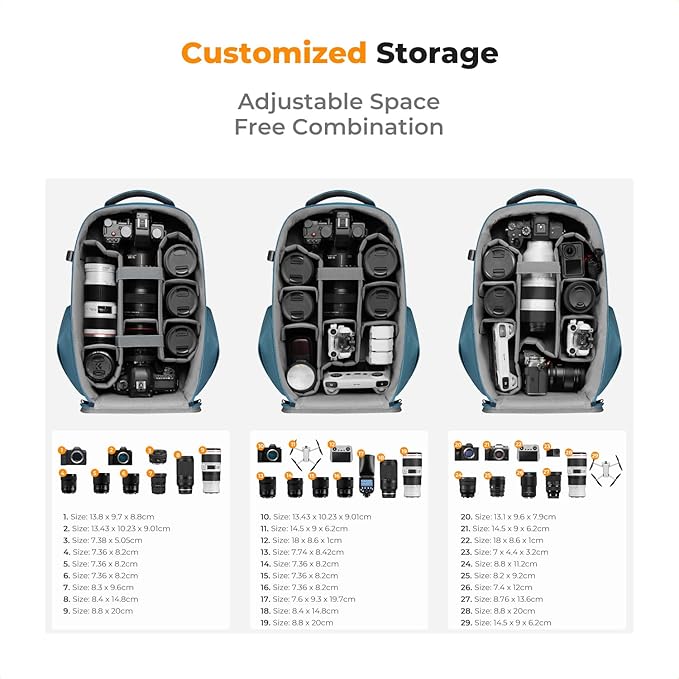 K&F CONCEPT Camera Backpack,Hardshell Photography DSLR Camera Bag with 15-15.6 Inch Laptop Compartment Hard Shell Camera Case Compatible with Canon/Nikon/Sony/DJI Mavic Drone