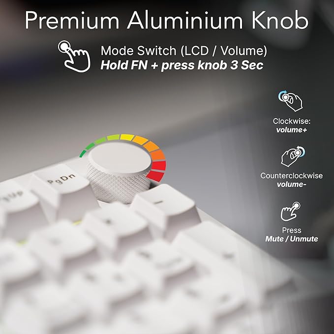 TECWARE Spectre 96% RGB Mechanical Gaming Keyboard | Customizable LCD Screen | Tri-Mode Wireless with Knob | Gasket Mount | South Face 5-Pin Hot-Swappable Sockets | White Candy Red Linear Switch