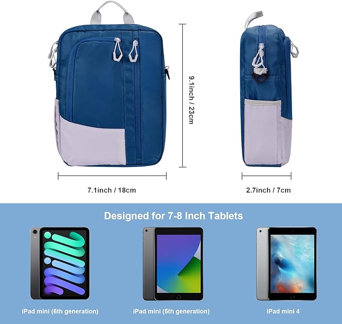 7-8 Inch Tablet Sleeve Bag with Shoulder Strap, Carrying Case for iPad Mini 7/6, Samsung Tab A7 Lite/A 8.0, Fire HD 8, Phone, Wallet (Bluish Green)