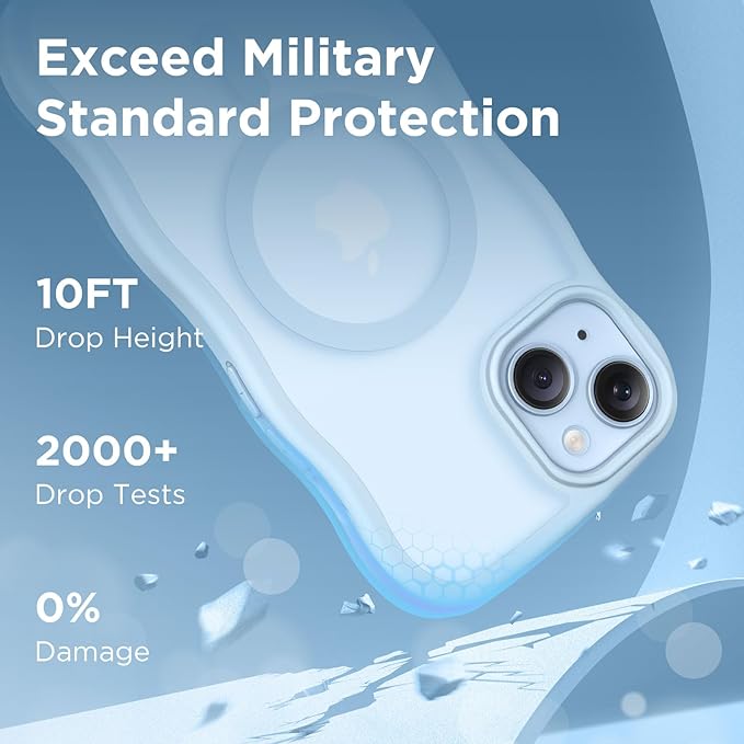 CAPRARO Cute for iPhone 13 Case & iPhone 14 Case, Compatible with MagSafe, [Curly Wave Edge] [Camera Protection] [14 FT Drop Protection] Magnetic for iPhone 13/14 6.1 Inch, Light Blue