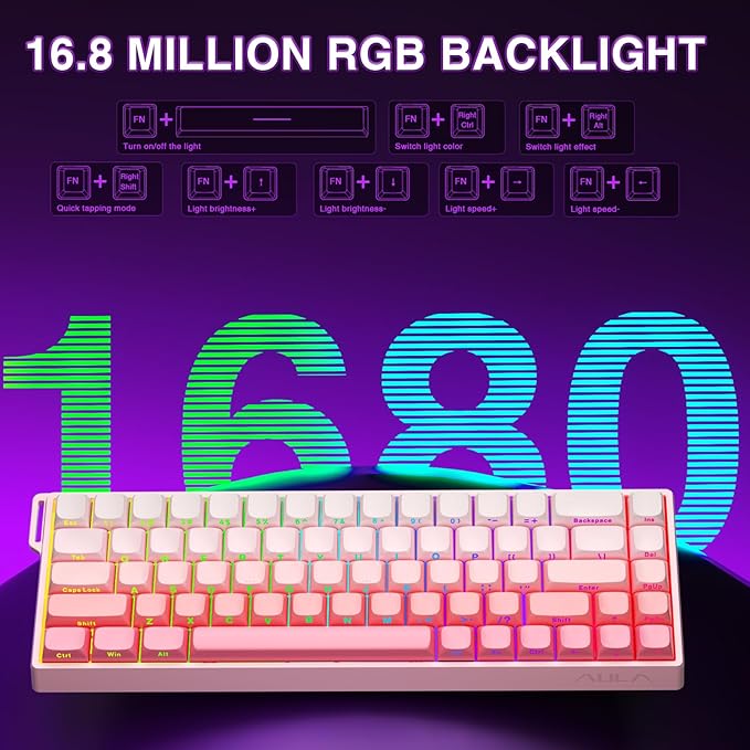 AULA WIN68 HE Mechanical Gaming Keyboard 60%, Hall Effect Magnetic Switch, Fast Trigger Mode Adjustable Actuation, 8000Hz Polling Rate, RGB Backlit, Wired Pink Keyboard for Laptop/PC Gamer