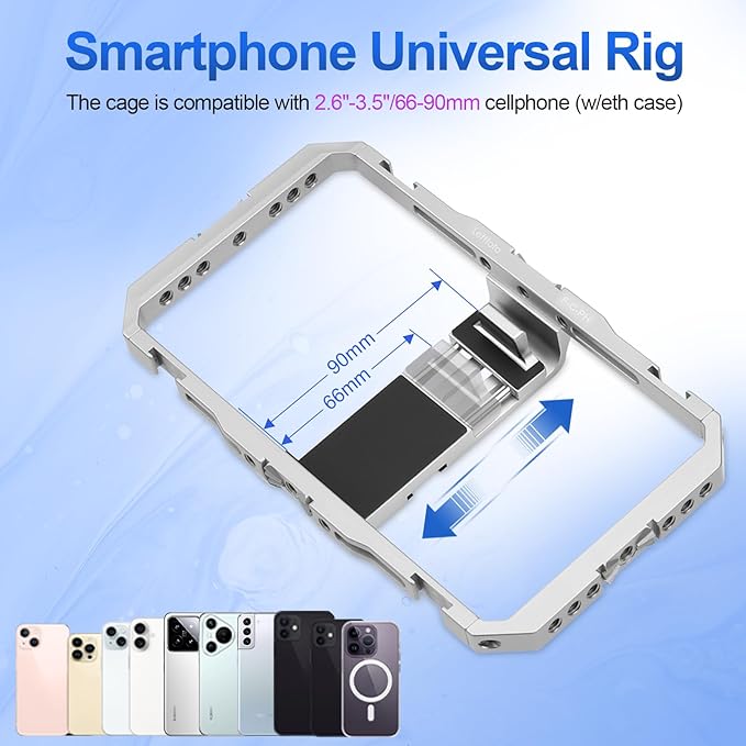Leftfoto Universal Aluminum Phone Stabilizer Cage Smartphone Video Rig with Dual Handles for iPhone 17 Promax1615 Mini Pro Max 8 Plus for Samsung for Huawei Mate,for Vlogging/Video Shooting