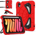 Case for iPad Mini 7 (A17 Pro) 2024/Mini 6 8.3'' with Shoulder Strap Stand, Heavy Duty Rugged Shockproof Drop-Proof Cute Protective Cover for Kids iPad Mini 7th/6th Generation 8.3", Red Black