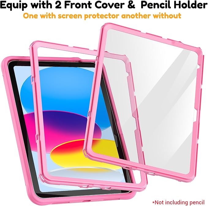 KAIJIAbox Kids Case for iPad A16 11th Generation 11 inch 2025/10th Generation 10.9” 2022- Military-Grade Rugged Drop Protection with Metal Handle/Stand, Screen Protector,Shoulder Strap-Pink