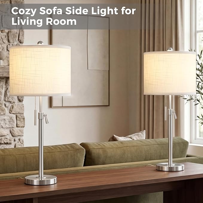 Qingmiao Table Lamps Set of 2, 22" to 30" Adjustable Nightstand Lamps for Bedroom, Dimmable End Table Lamps for Living Room Console Entry Farmhouse Home Decor, New House Warming Gifts
