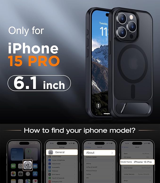 Magnetic Compatible with iPhone 15 Pro Case, [Built-in Invisible Kickstand][Compatible with MagSafe] [Military Grade Shockproof] Slim Translucent Matte Phone Case for iPhone 15 Pro 6.1"