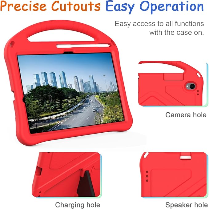 Kids Case for Samsung Galaxy Tab S11 2025 11" Tablet, Techcircle Light Weight Shock Proof EVA Foam Handle Rugged Stand Protective Case, Red
