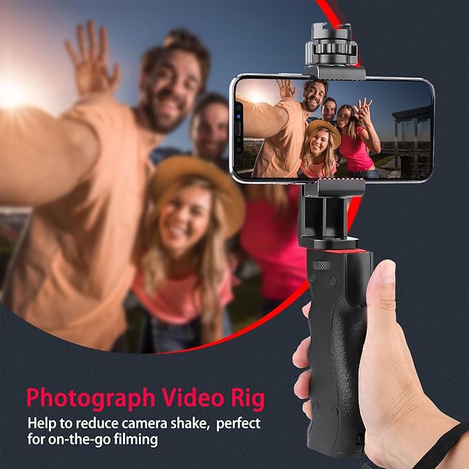Zeadio Smartphone Stabilizer, Vlogging Hand Grip Video Holder Rig Handle Travel Selfie Stick with Clamp Mount for All iPhone and Android Mobile Cell Phone