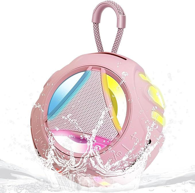 Portable Bluetooth Speaker, IPX7 Waterproof Wireless Outdoor Speakers, Mini Shower Speaker, Floating, Built-in Mic, 24H Playtime with LED Lights,Loud HD Sound, Powerful Bass, Gifts for Unisex - Pink