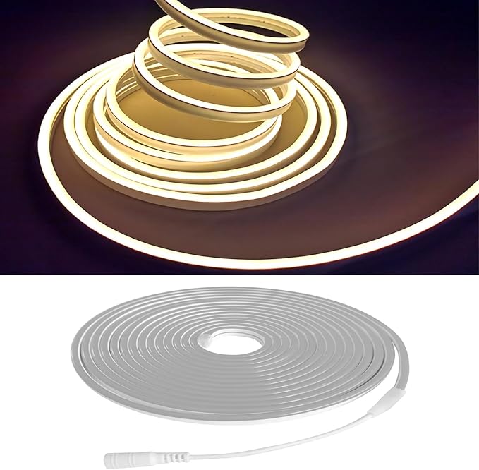 Warm White Neon LED Strip Lights, 16.4ft 12V Waterproof Flexible Light for Indoor/Outdoor Decoration (Includes Power Adapter)