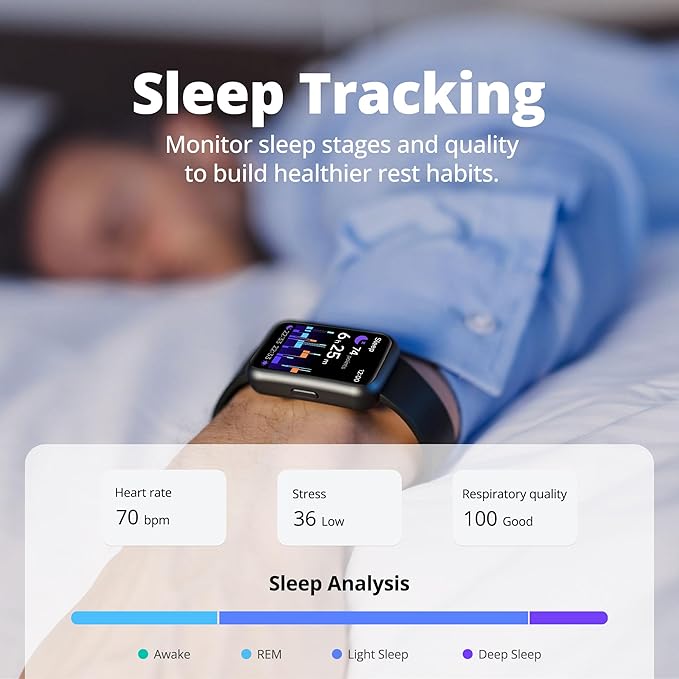 Fitness Tracker for Men & Women with 1.47” HD Display, Heart Rate & SpO2 Tracking, Sleep & Activity Monitor, 100+ Sports Modes, 3ATM Waterproof Smart Band, Works with Android & iOS, Black