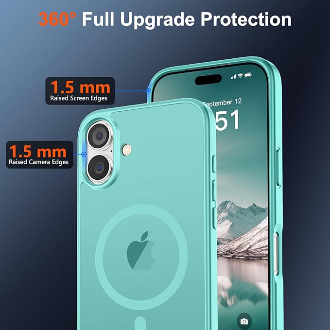 SUPFINE Magnetic for iPhone 17 Case (Compatible with MagSafe)(Military Grade Drop Protection) Translucent Matte Shockproof with Anti-Fingerprint Phone Cover,Blue Green