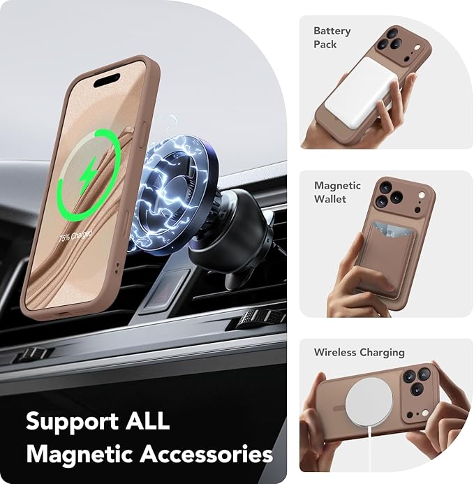 CAPRARO Magnetic for iPhone 17 Pro Case, Upgraded [Full Camera Protection] [Compatible with MagSafe] Protective Translucent Matte Women Girl Phone Case Cover, Brown