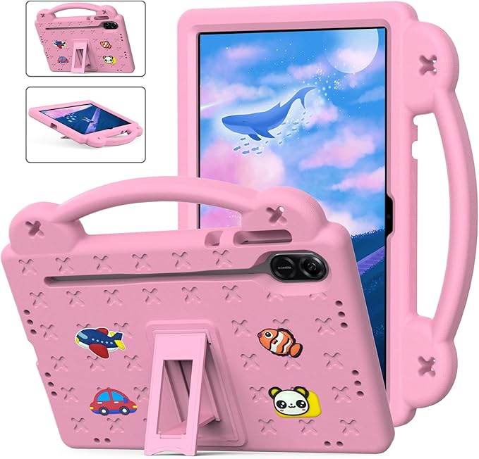 AKABEILA Compatible with Honor Pad X8a 2024/Pad X9 11 inch 2024/Infinix Xpad 11 inch X1101 2024 Tablet Case, Kids Shockproof Protective Case with Shoulder Strap & Stand Handle Pink