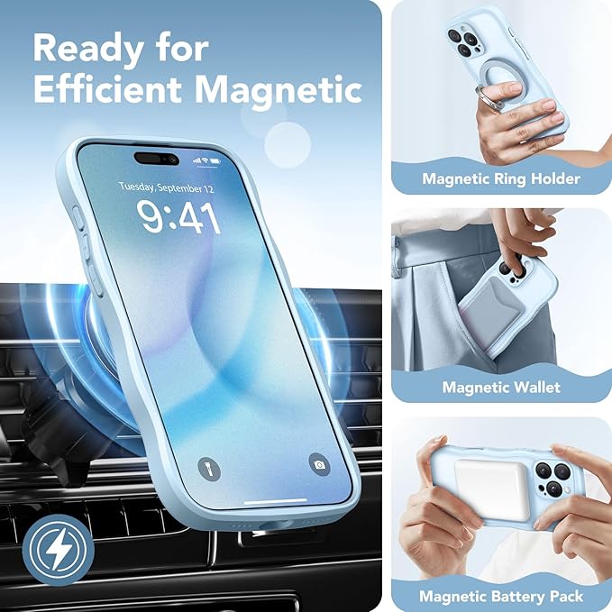 CAPRARO for iPhone 16 Pro Max Case for Women Girls, Upgraded [Full Camera Protection] [Compatible with MagSafe] Cute Wave Translucent Matte Phone Case for iPhone 16 Pro Max, Light Blue