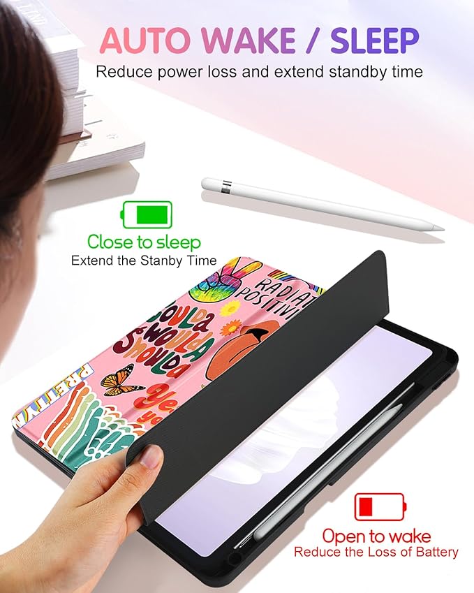 Uppuppy for iPad Air 11 inch Case, Air 5th/4th Generation 10.9, Pro 11'' (4th/3rd/2nd/1st Gen) Case Girls Cute Women Pencil Holder Quote Design Girly Folio Cover for iPad Air 11 2024/2025 (M2/M3)
