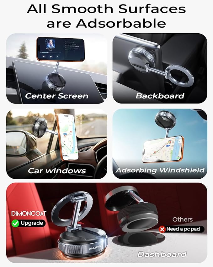 DIMONCOAT 2026 Upgraded Vacuum Magnetic Phone Holders for Your Car【119+LBS Strongest Suction】 for Magsafe Car Mount, 360° Adjustable Car Phone Holder Mount for iPhone 17 Pro Max Samsung Galaxy S26