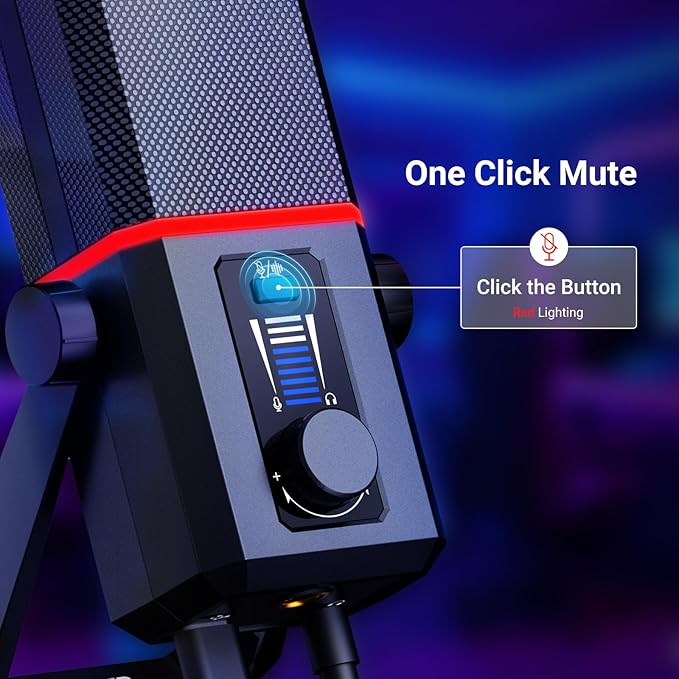 NEEWER UM02 RGB USB Microphone for Gaming Streaming Podcast, Cardioid Condenser Noise Cancellation Desk Mic for Headphone Monitoring Compatible with iPhone iPad Mac PC Android PS5/PS4 Pro/PS4
