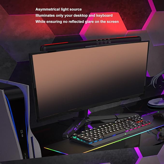 Yunseity Curved Monitor Light Bar, Reading LED Monitor Light with 3 Color Temperature Modes Stepless Dimming, Touch Control Computer Monitor Lamp Bar, No Screen Glare for Home Office