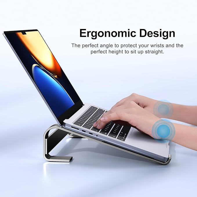 MOKURU Laptop Riser for Desk - Aluminum Ergonomic Computer Stand for Laptop Cooling - Compatible with MacBook Pro/Air, Dell, HP, Lenovo, 10-17.3'', Black